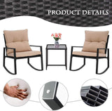 3-Piece Outdoor Patio Rocking Bistro Rattan Chair Set with Coffee Table, Black - Furniture4Design