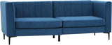 3-Seater Blue Velvet Sofa with Channel Tufting and Steel Legs - Furniture4Design