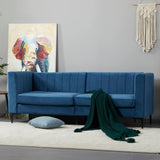 3-Seater Blue Velvet Sofa with Channel Tufting and Steel Legs - Furniture4Design