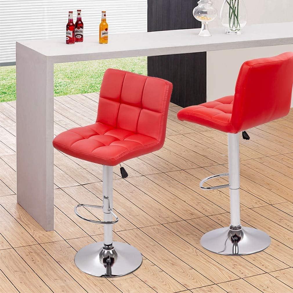 Adjustable PU Leather Swivel Bar Stools Set of 2 for Kitchen and Dining Area (White) - Furniture4Design