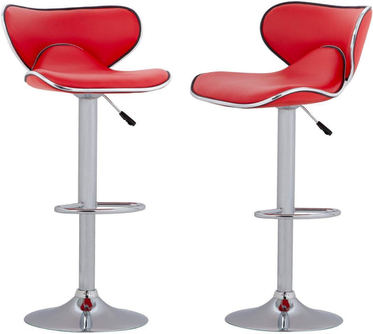 Adjustable Red PU Leather Counter Height Bar Stools Set of 2 with Swivel and Back - Furniture4Design