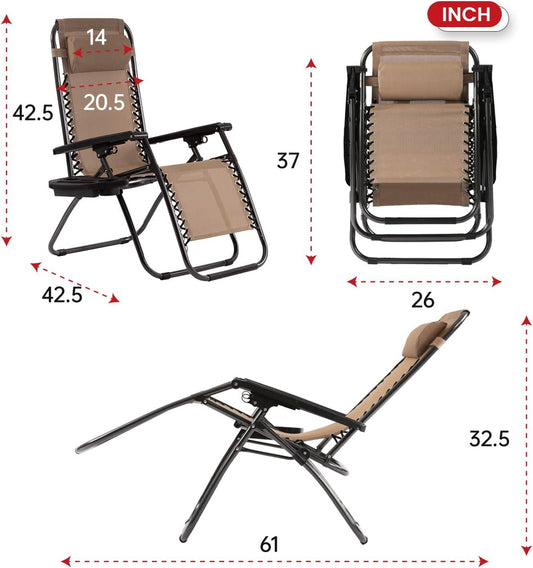 Adjustable Zero Gravity Lounge Chair Set for Outdoor Relaxation (TAN) - Furniture4Design