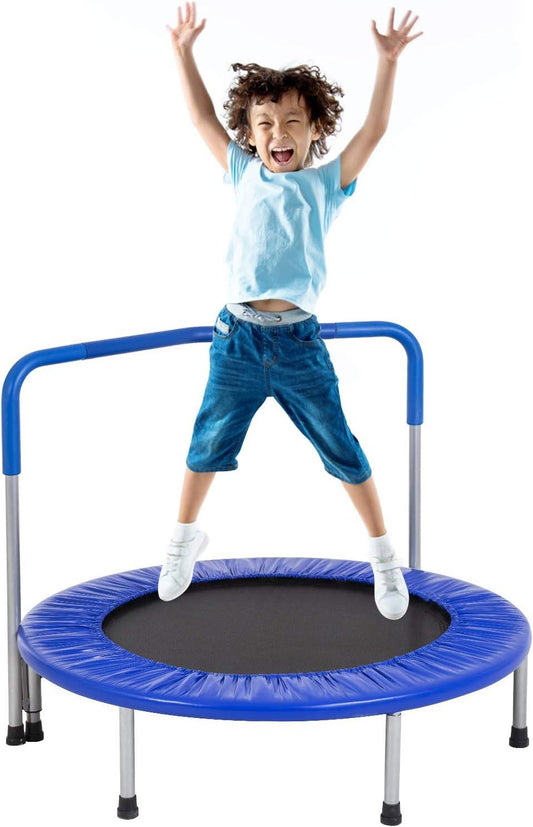 BestMassage Kid Trampoline with Handrail and Padded Cover - Blue, 36 Inch - Furniture4Design