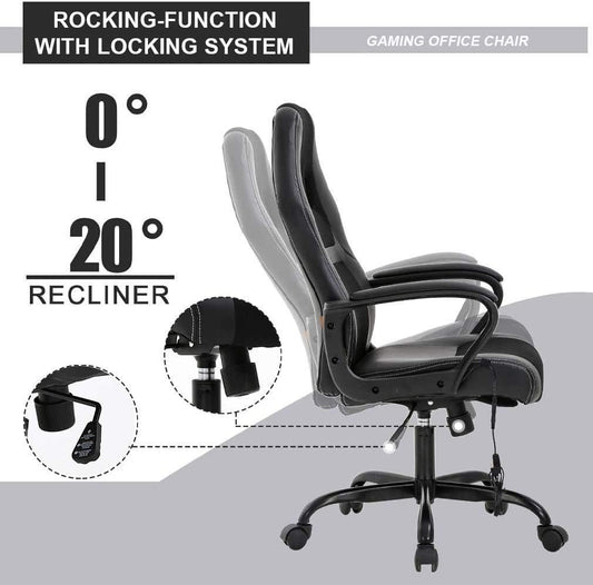 Black Ergonomic PC Gaming Chair with Massage and Lumbar Support - Furniture4Design