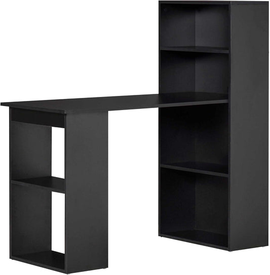 Black Modern Computer Desk with Storage Shelves and Bookshelf - Furniture4Design