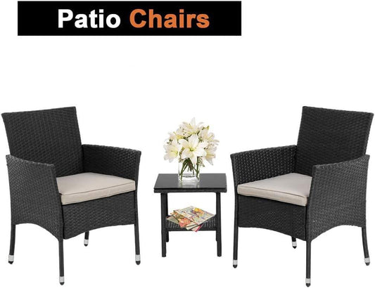 Black Outdoor Wicker Patio Furniture Set with Cushioned Chairs - Furniture4Design
