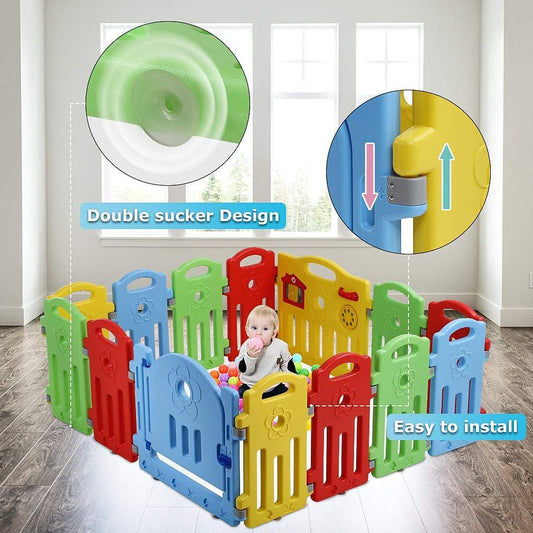 Child Safety Playpen with 14 Panels and Activity Board for Indoor Use - Furniture4Design