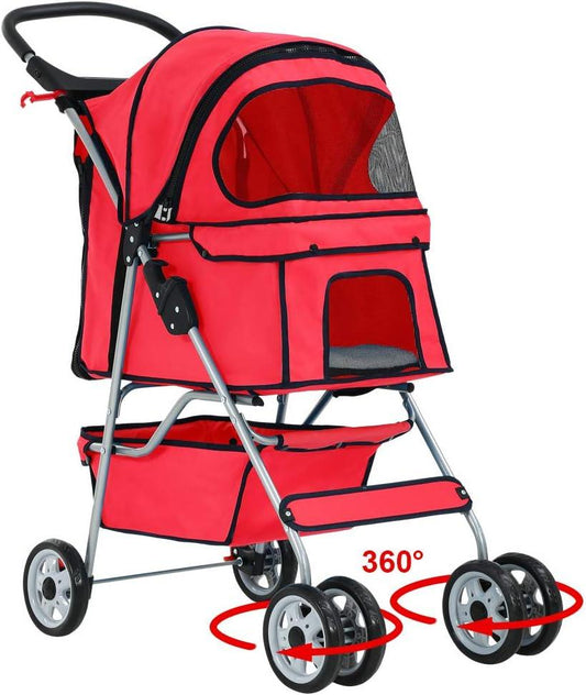 Classic Red 4-Wheel Pet Stroller by BestPet - Furniture4Design