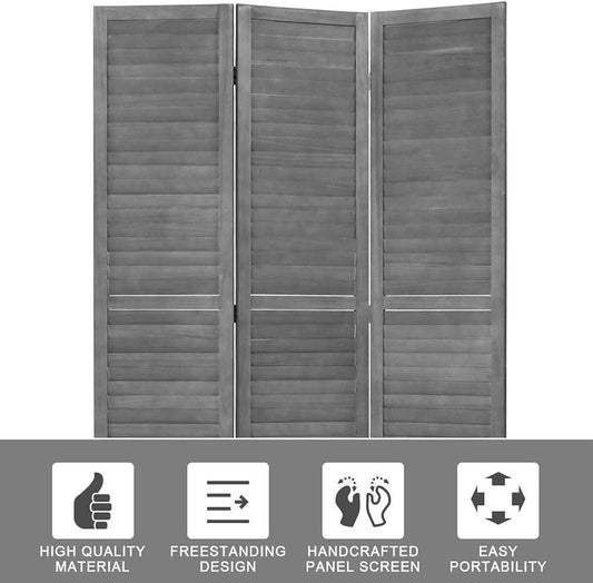 Eco-Friendly Hand Crafted Wood Room Divider Panel and Privacy Screens 68.9 x 15.75 Each Panel for Home Office Bedroom Restaurant (3 Panels, Gray) - Furniture4Design