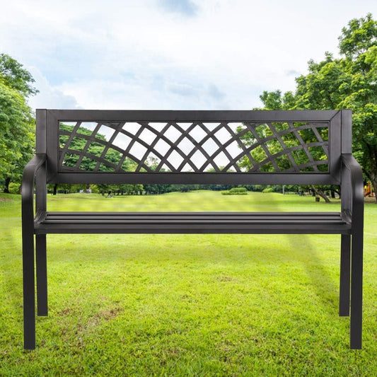 Elegant Black Outdoor Steel Park Bench with Stylish Backrest - Furniture4Design