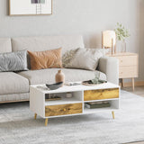 Elegant White and Brown Coffee Table with Drawers and Shelves - Furniture4Design
