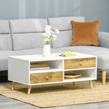 Elegant White and Brown Coffee Table with Drawers and Shelves - Furniture4Design