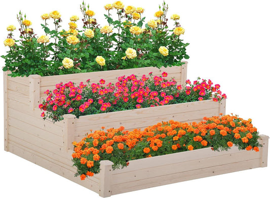 Elevated 3-Tier Wooden Garden Planter Box for Vegetables and Herbs - Furniture4Design