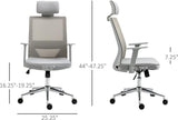 Ergonomic High Back Mesh Office Chair with Adjustable Lumbar Support, Headrest, and Rocking Function - Grey - Furniture4Design