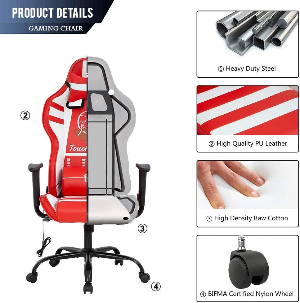 Ergonomic Red Gaming Chair with Massage Function and Adjustable Features - Furniture4Design