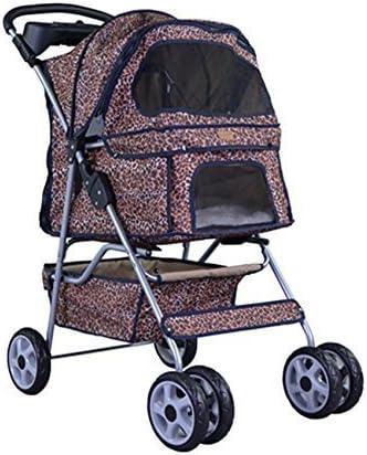 Folding Pet Stroller for Cats and Dogs with Rain Cover - Leopard Skin Pattern - Furniture4Design