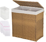 Handwoven Laundry Basket with Lid and 6 Mesh Laundry Bags, 110L Capacity - Furniture4Design