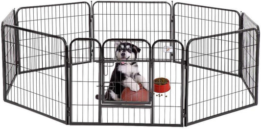 Heavy Duty Indoor Outdoor Dog Playpen with 8 Panels - 24 Black - Furniture4Design