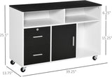 Home Office Lateral Filing Cabinet and Printer Stand with Lockable Drawer and Wheels - Furniture4Design