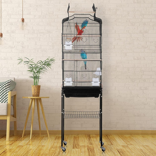Large Parakeet Bird Cage with Rolling Stand and Accessories for Medium and Small Parrots - Black - Furniture4Design