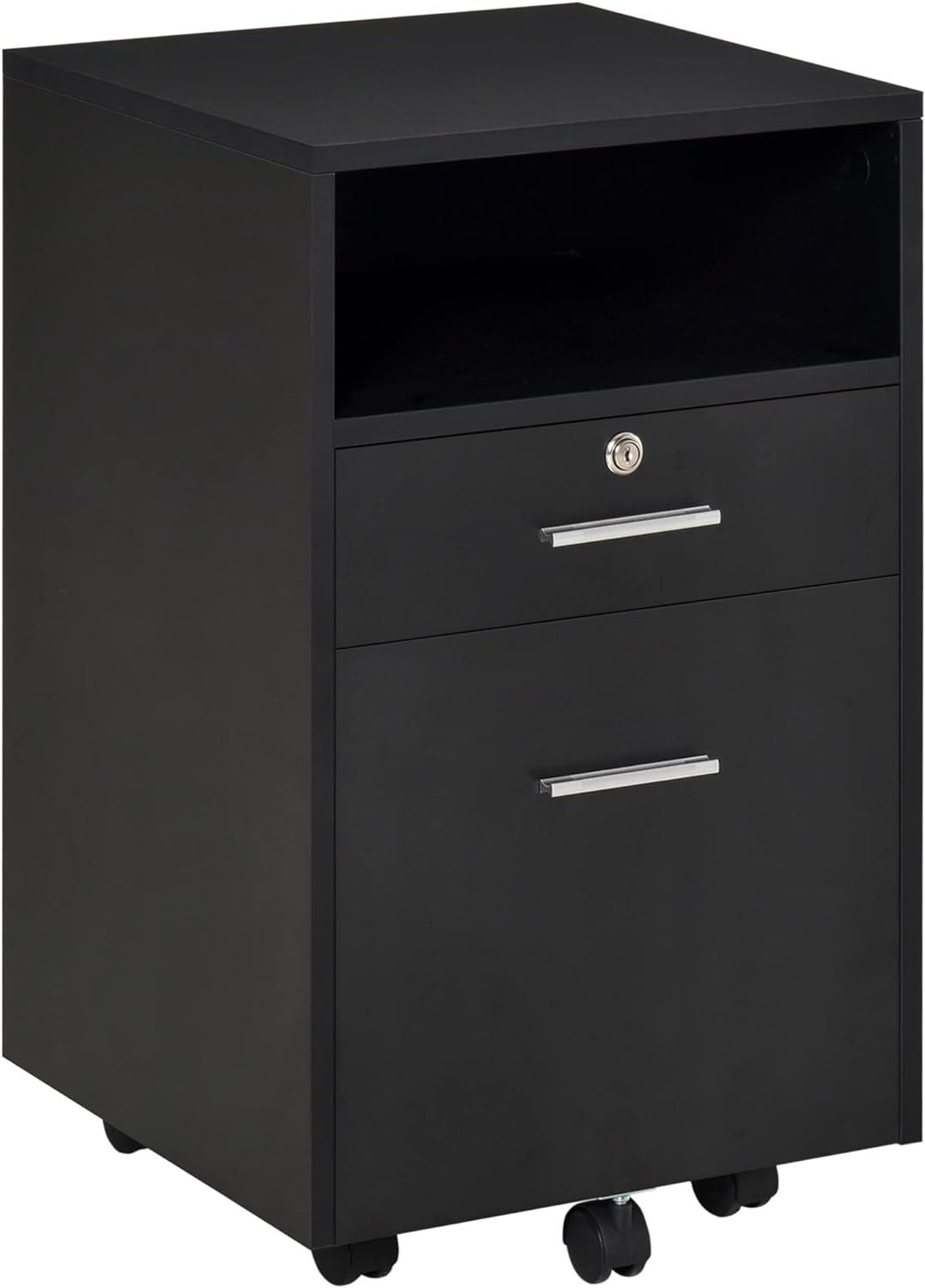 Lockable 2-Drawer Vertical File Cabinet with Wheels for A4 and Letter Size, Black - Furniture4Design