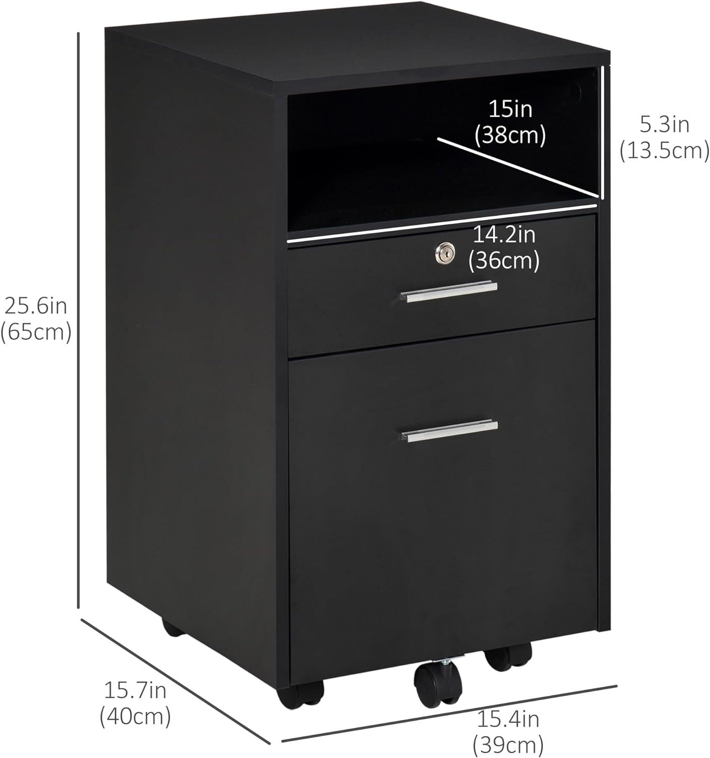 Lockable 2-Drawer Vertical File Cabinet with Wheels for A4 and Letter Size, Black - Furniture4Design
