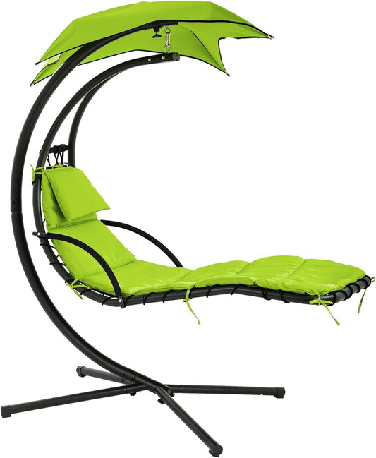 Luxury Hanging Chaise Lounger Hammock Chair with Canopy, Green - Furniture4Design