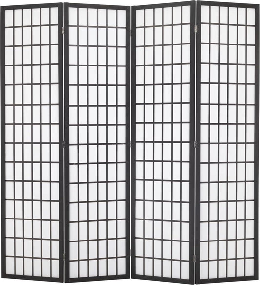 Oriental Shoji 4-Panel Room Divider White with Japanese-Inspired Wood - Furniture4Design
