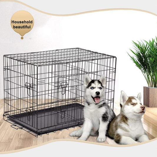 Portable Double-Door 24 Inch Metal Dog Crate with Divider Panel - Furniture4Design