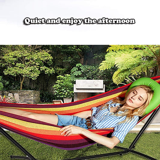 Portable Double Hammock Stand with Heavy Duty Steel Stand for Outdoor or Indoor (Red) - Furniture4Design