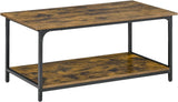 Rustic Brown 2-Tier Industrial Coffee Table with Storage Shelf - Furniture4Design