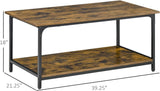 Rustic Brown 2-Tier Industrial Coffee Table with Storage Shelf - Furniture4Design